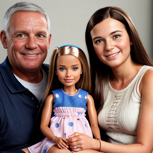 make a family photo of 3 with a 3 year old barbie and a 15 year old ken with there dad