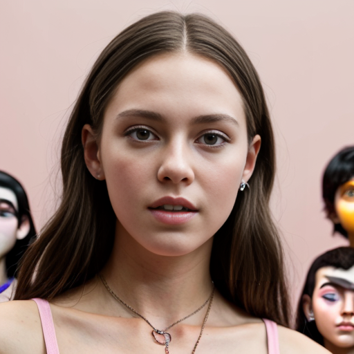 Chica con persones rosados
