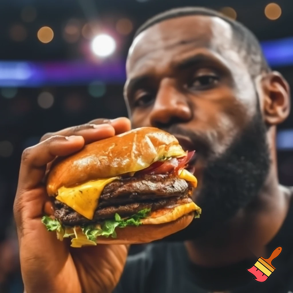 a very good looking cheeseburger eaten by LaBron James.