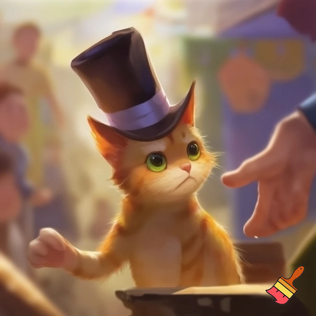 cat in a hat but the people want to touch it