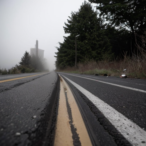 A 9:16 aspect ratio pic a haunting, grainy 35mm film still—unearthed from some forgotten archive—where a nightmarish alien tripod dominates the mist-choked horizon, its towering silhouette warped by atmospheric distortion and heavy film grain. The creature’s bulbous head swivels slightly, as if sensing prey, while its sinuous, segmented tentacles writhe downward, probing the cracked asphalt of a rain-slicked highway. Below, the road vanishes into a wall of sepia-toned fog, the only signs of life being the distant red embers of fleeing cars, their taillights bleeding through the gloom like dying stars. Leafless trees claw at the sky on either side, their skeletal forms barely distinguishable from the machine’s spindly legs. The entire scene is bathed in a sickly, muted palette—ochre, slate, and the faintest hint of a long-faded cyan—as if the photo itself is decaying, the horror within it seeping into reality. A single streetlight flickers in the foreground, its shattered casing casting jagged shadows, and on the road’s shoulder, a discarded dead human body lies overturned, its owner conspicuously absent. The grain is thick, the focus just shy of clarity, as though the camera trembled in the hands of whoever witnessed this—and didn’t live to tell.