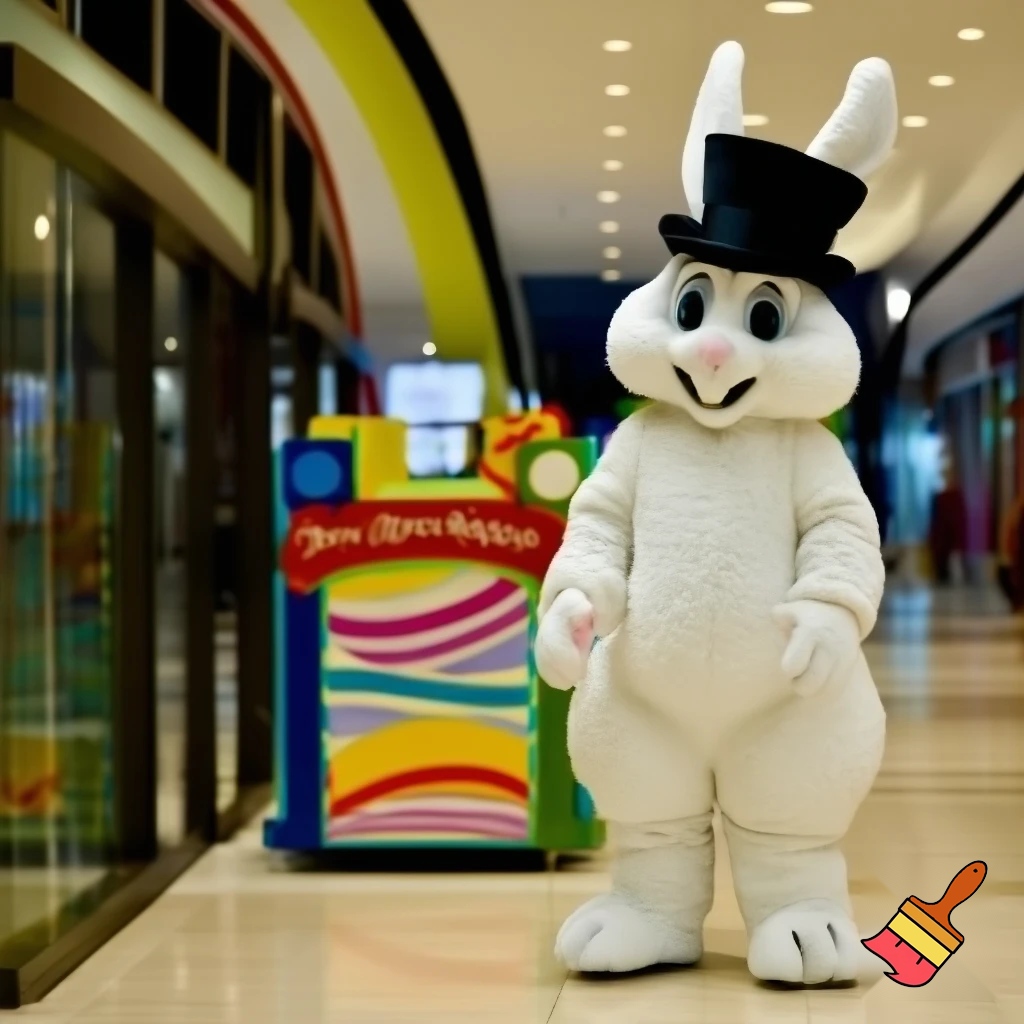 Easter bunny mascot top hat at the shopping centre mascot costume Darrell Lea magic room