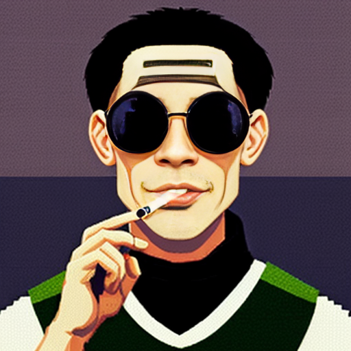 master oogway. smoking a cig with pixelated. sunglasses on