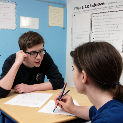 A problem about don´t colaboreate in the English project between two students. A very short dialogue inside bubble speech 