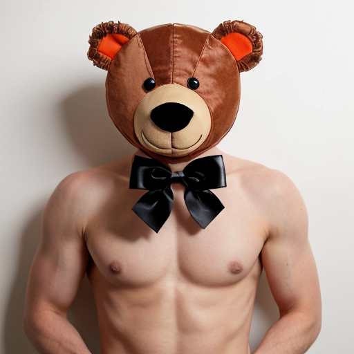 tim the bear hand puppet with a bow on his chest and no shirt