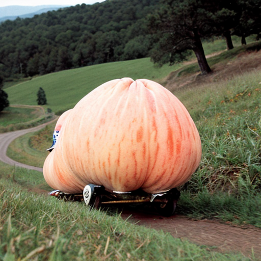 Giant peach rolling down the hill
