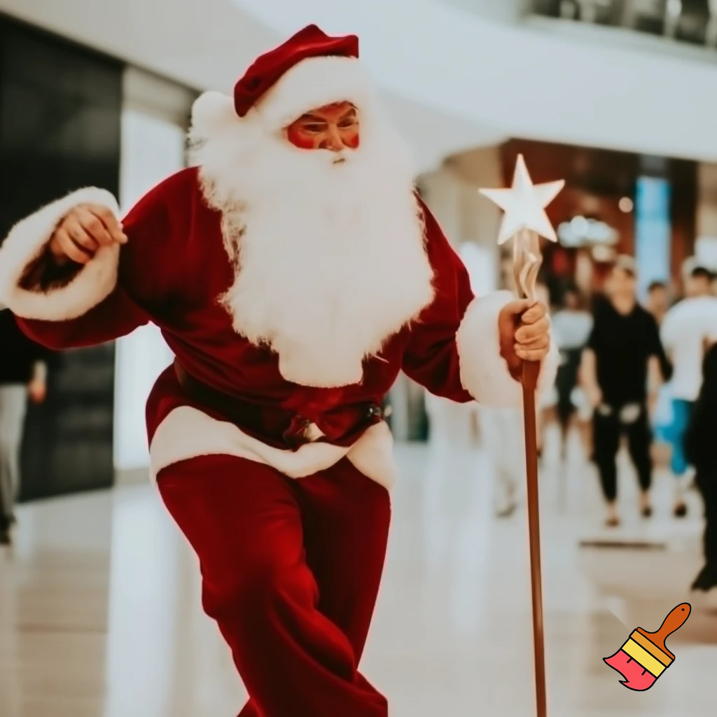Santa Claus dancing shopping Centre walking Australian magic walking stick walking stick star