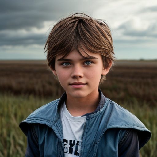 A girl with long brown hair blue eyes that looks kinda like storm boy about 10 years old 