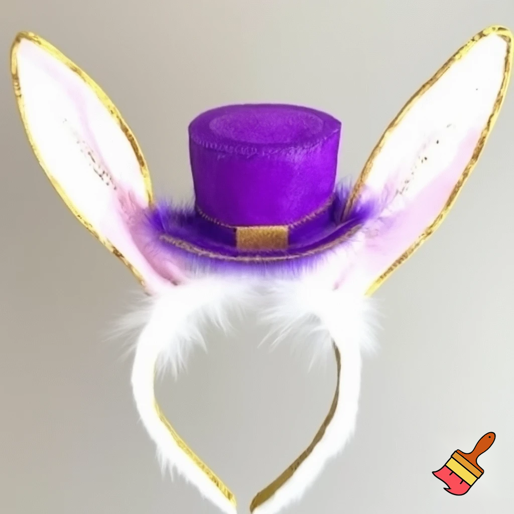 Easter bunny top hat headband, purple and white with gold