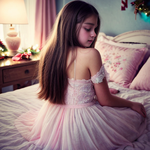 
Sweet girl, pastel colors, soft focus, dreamy, impressionist style, warm lighting, serene atmosphere, gentle tones, high definition, ethereal mood. , , middle school, laying, open, naddo, christmas, backview

