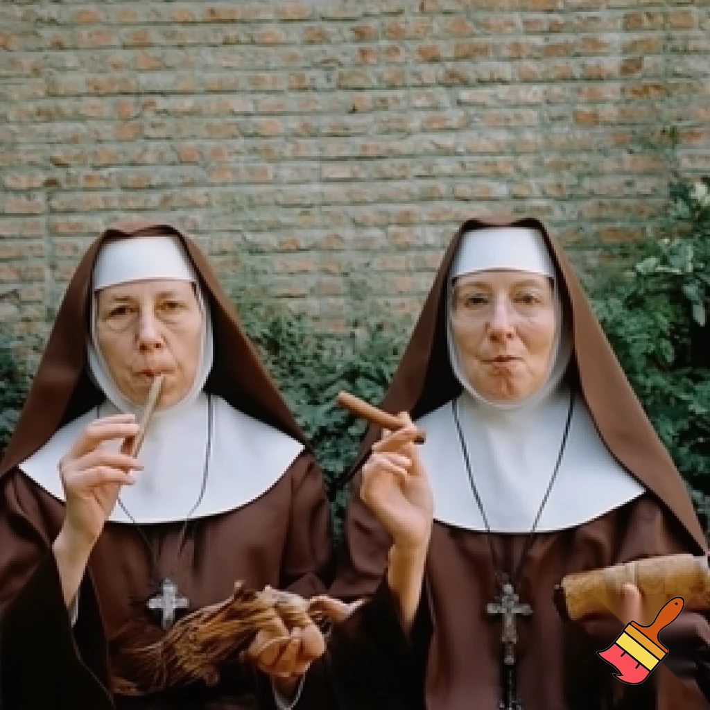 A picture on 2 nuns smoking cigars called the 'Stogie Sisters'.