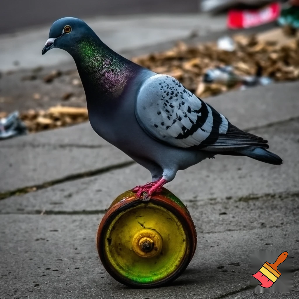 A pigeon running on a whell