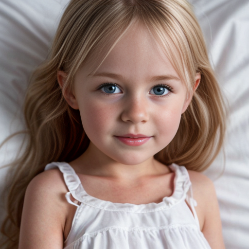 swedish blonde little girl  at night dress, very beautiful, on the bedroom, close up