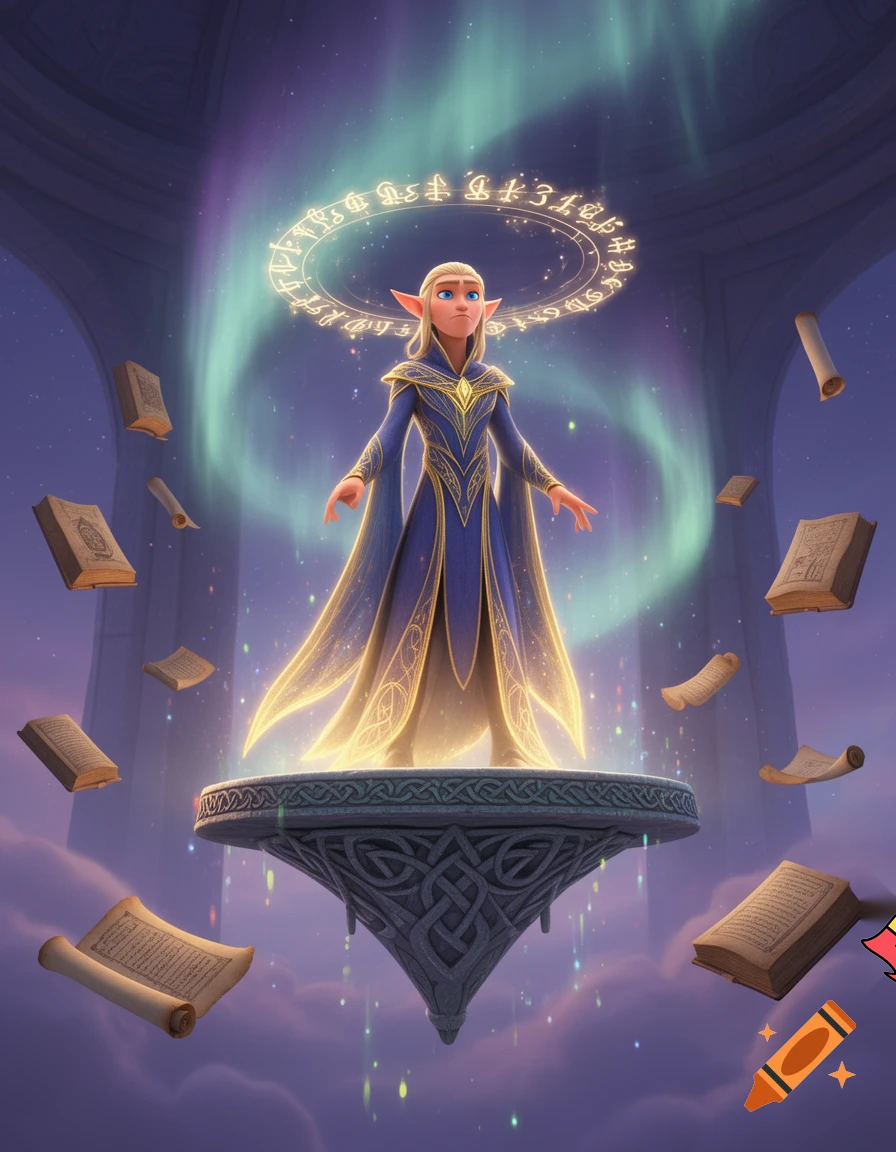 elder scrolls psijic order mage high elf animated style like pixar 