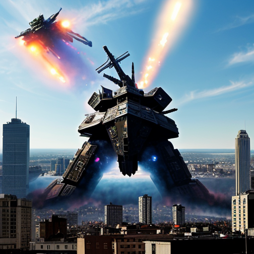 giant robot destroyer attacking the city