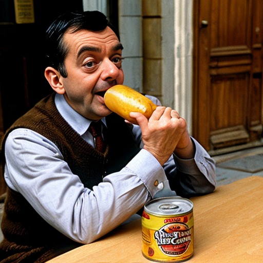 mr bean eating a can of beans