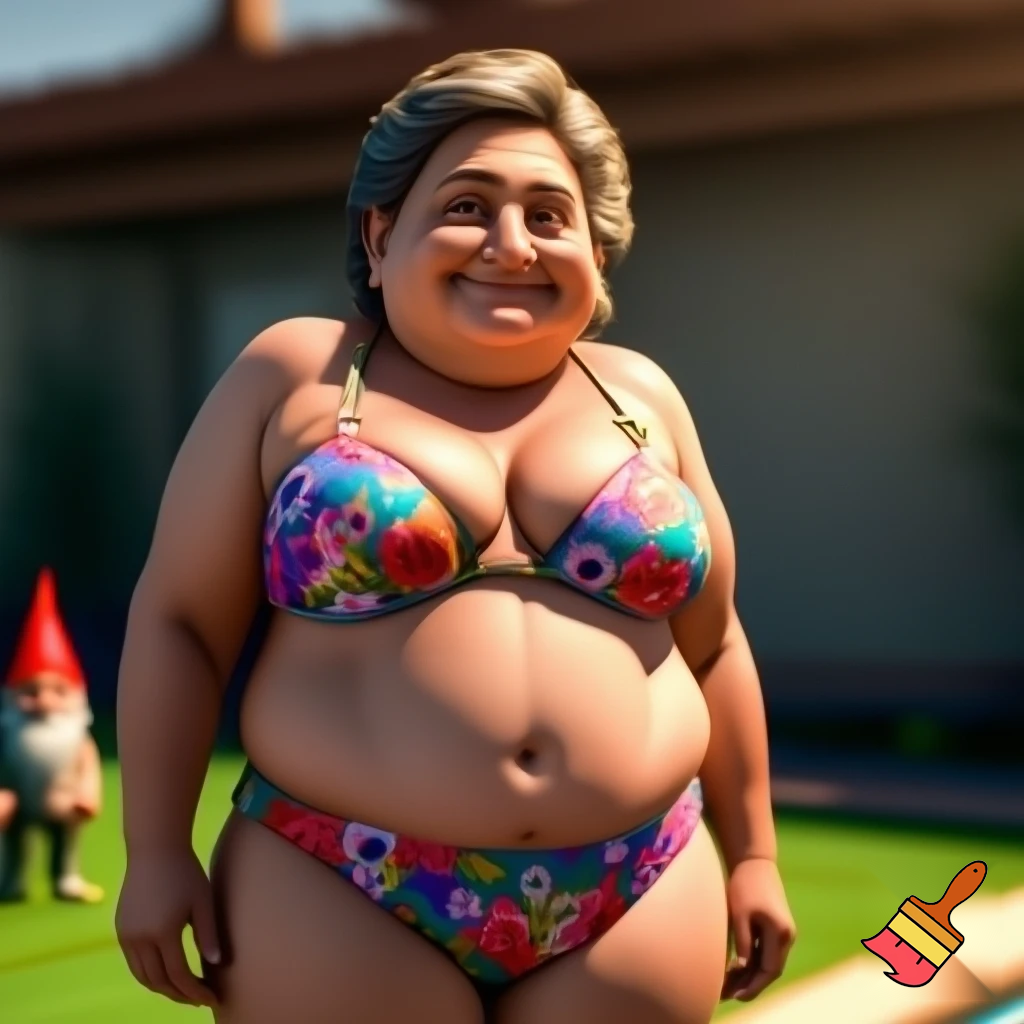 Chubby housewife in a bikini