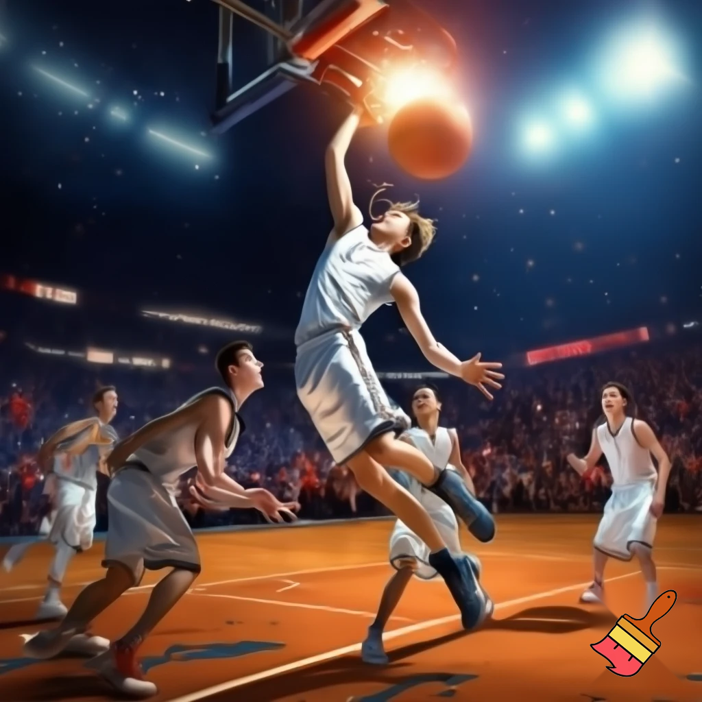 behind white teenage basketball players making a game winning three pointer