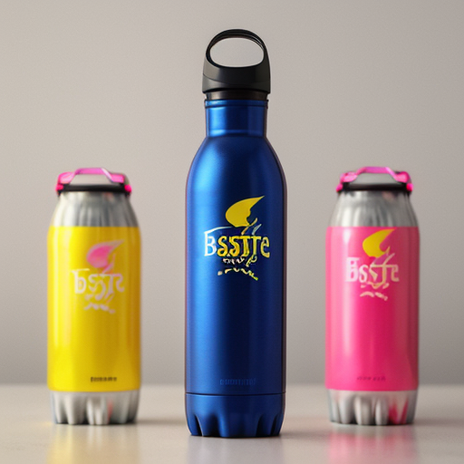 an energy drink bottle for boosterade  the bottle is blue yellow and pink
