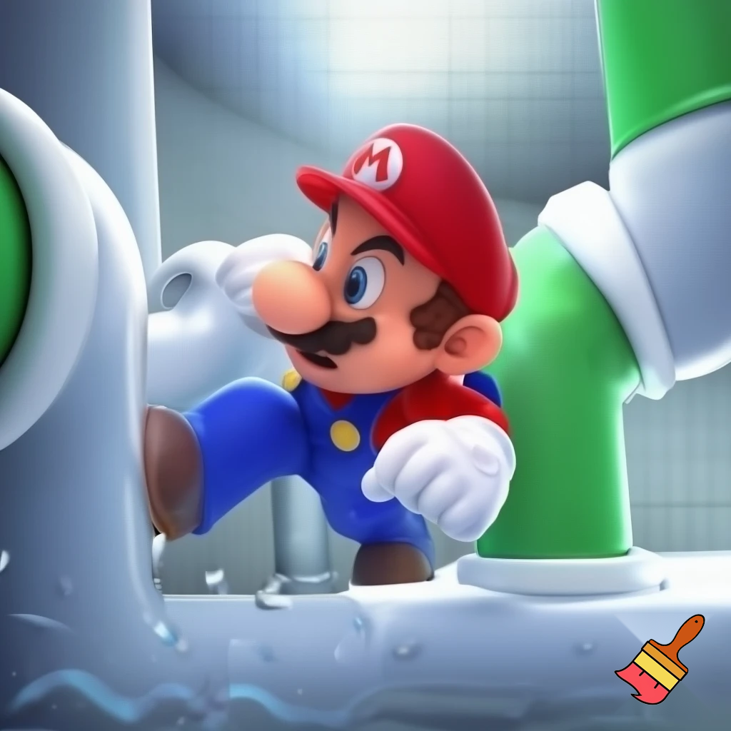 Mario crawling through toilet tubes