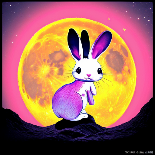pink rabbit on the moon saying oh no