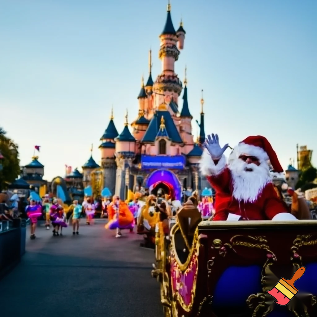 Santa Claus, France parade Paris Disneyland Santa sleigh castle Paris Santa Claus a big parade stage stage