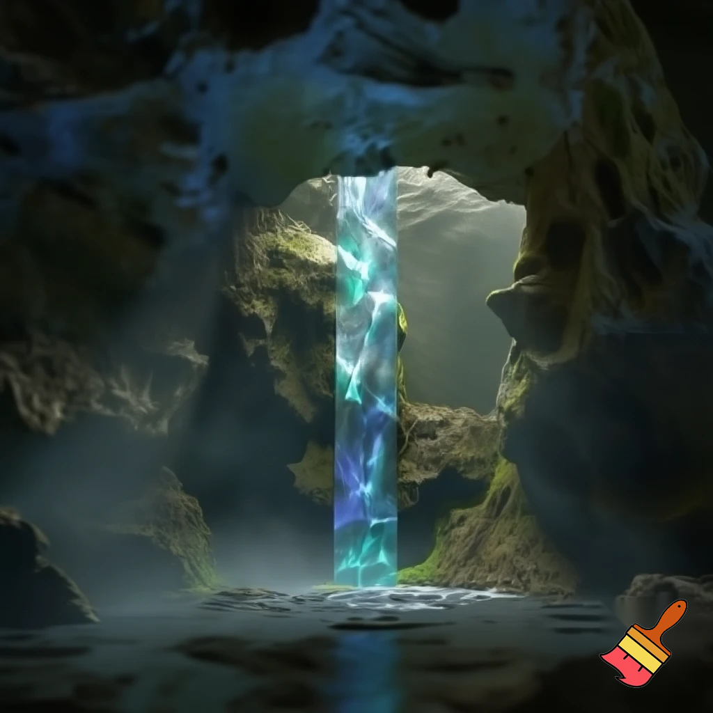 Cave with a glass door With water through