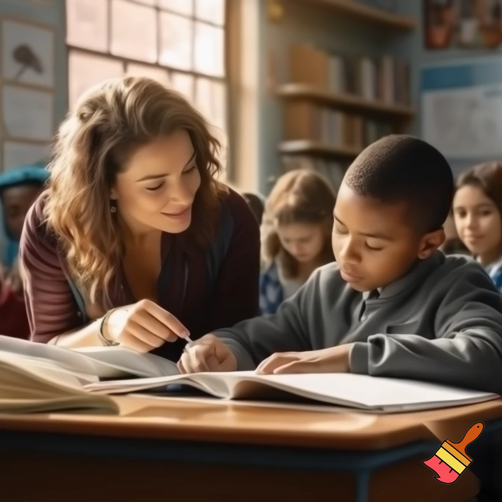 a photo of teacher and a student studying in the class