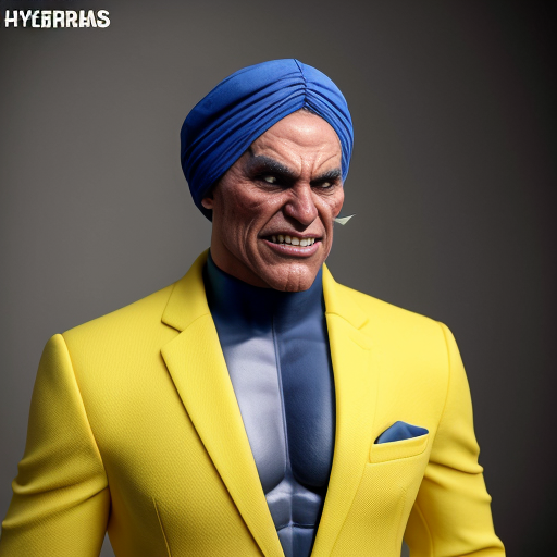 peux tu générer un homme requin humanoide  qui porte un costume jaune abimé. Ses bras protent  des ailerons de requins. Il est musclé et à l'air méchant. Il porte un chapka russe sur la tête. représente le de plein pied et insiste sur son côté requin terrifiant.