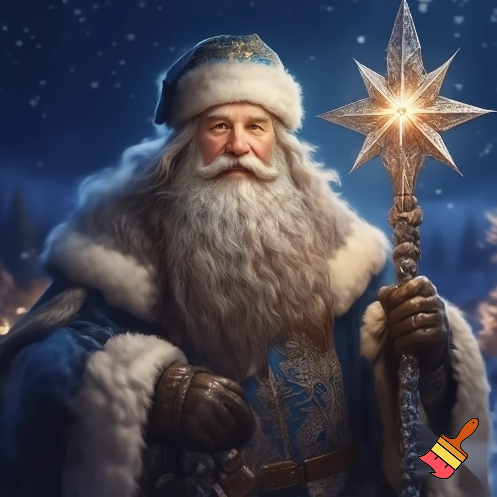 Russian Santa Claus walking stick with a star