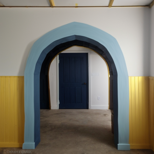 Paint the mdf arch with dark blue but wheather a little the arch making gold apears less shiny and dark blue the wooden slats