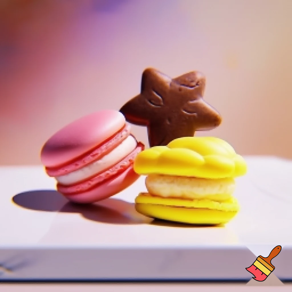 3 different types 3 macaroons in different shapes and colors/ flavors