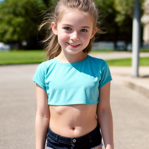 little girl in short shorts and crop top