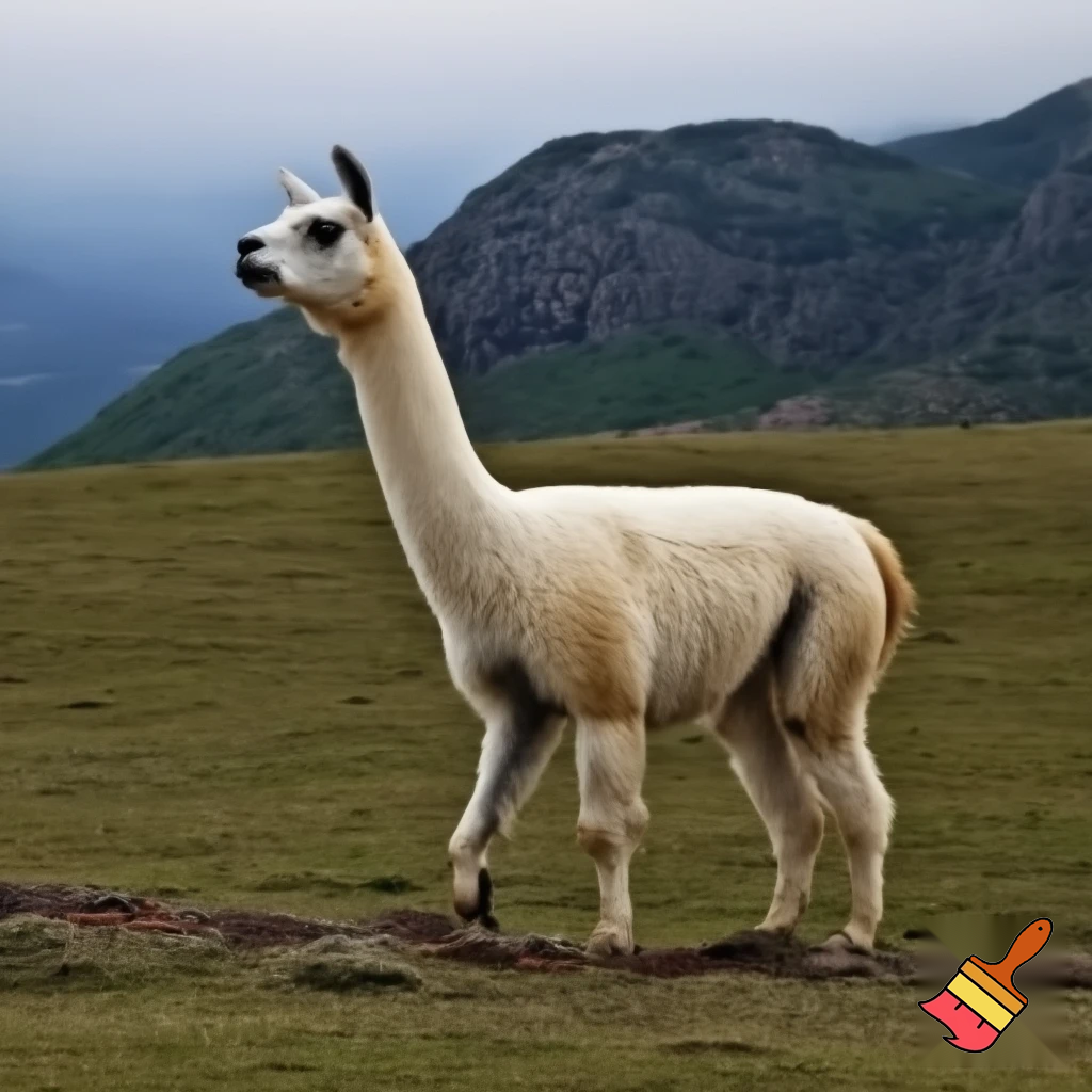 A hybird real life llama + girffe + hawk + moose forset back mountain on