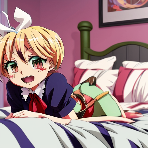 Angel dust from Hazbin hotel on a bed being pinned hes panting and breathless and desperate.