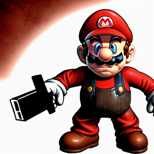 mario vs evil horror mario that has 10000000000000000000 guns and hands