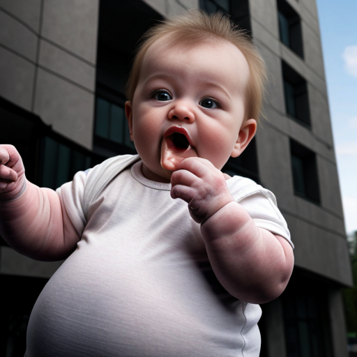 fat baby eating a building