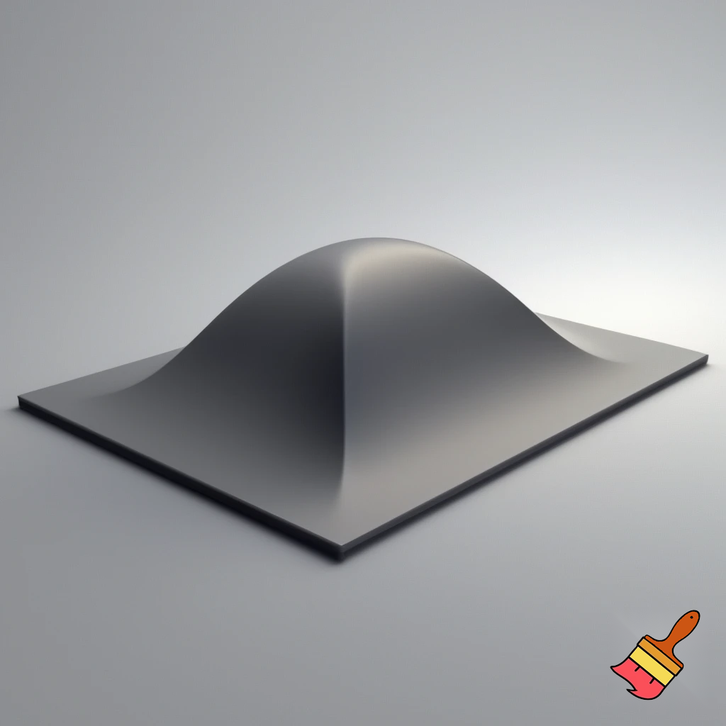 A three-dimensional shape with a flat, plane-like base and four distinct corners. From each edge of the base, a smooth, dome-like curvature gently rises and blends into a continuous, rounded form, giving the shape a harmonious, dome-like appearance."