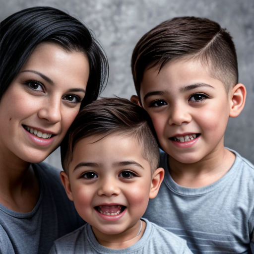 Generate a family photo of 2year old year old triplet boys with black hair make sure they have black hair mexican

