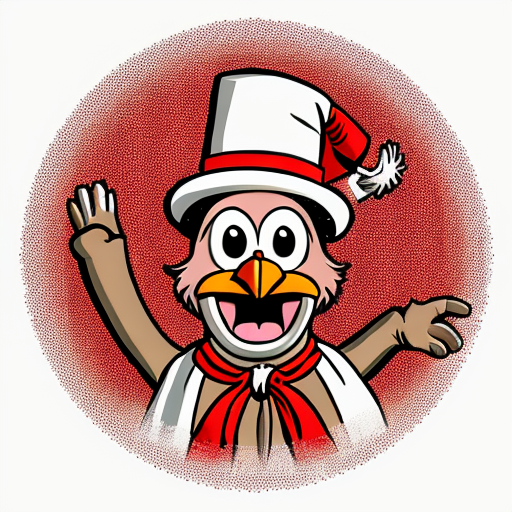 A logo of a crazed turkey
With pilgrim hat in style of Ralph stedman
