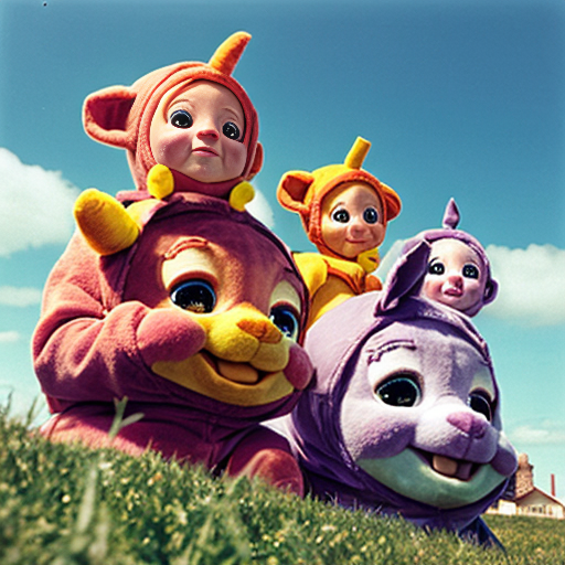 Teletubbies in 1997 sitting on top of their house