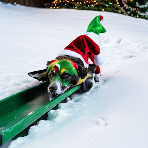 the christmas grinch with his dog Max sliding down from the top of the hill

