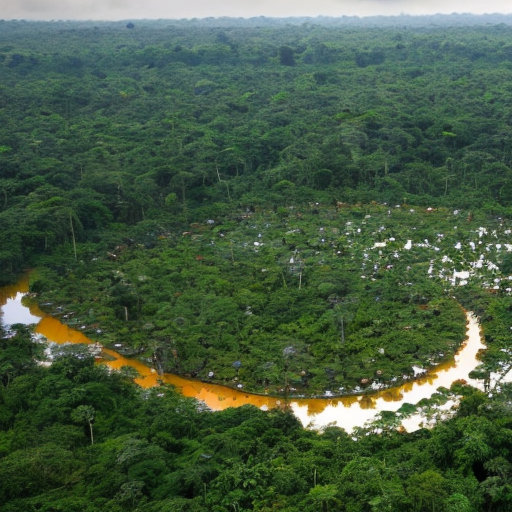 Amazon rain forest village with solor panls
