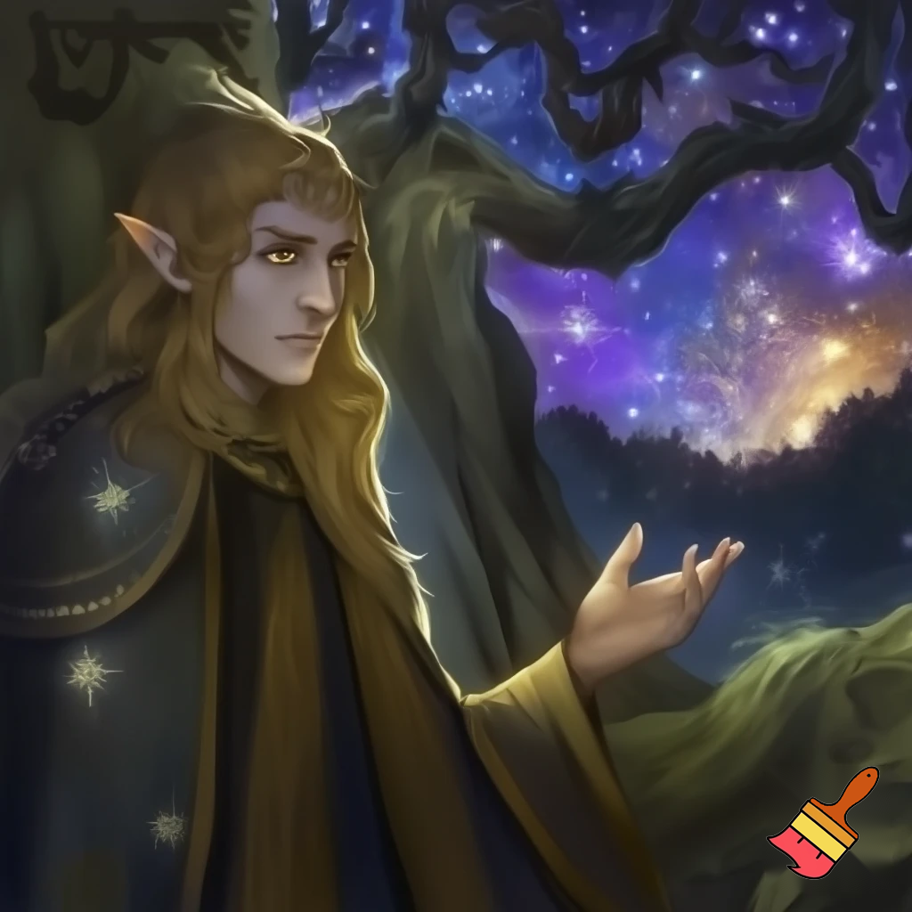 male wood elf circle of the stars druid pale skin blond hair hazel eyes