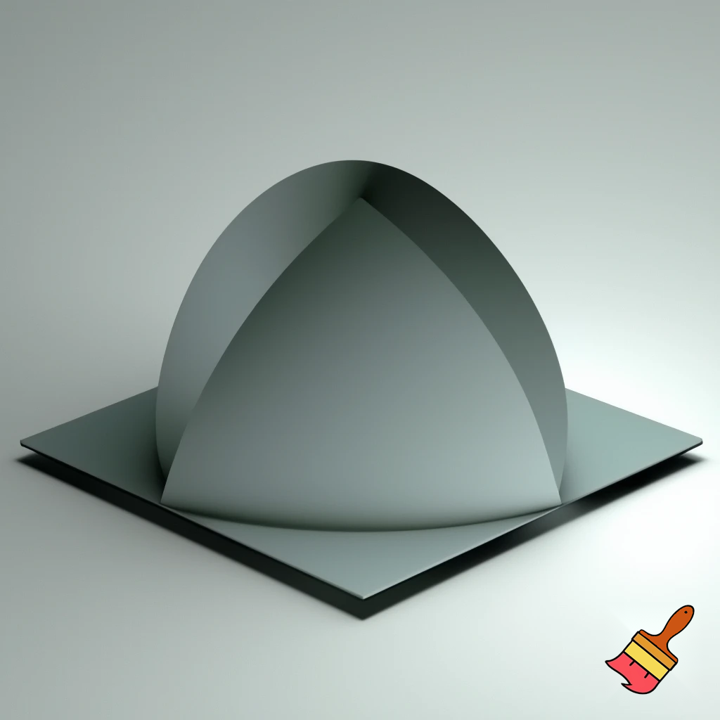A three-dimensional shape with a flat, plane-like base and four distinct corners. From each edge of the base, a smooth, dome-like curvature gently rises and blends into a continuous, rounded form, dome-like appearance."
