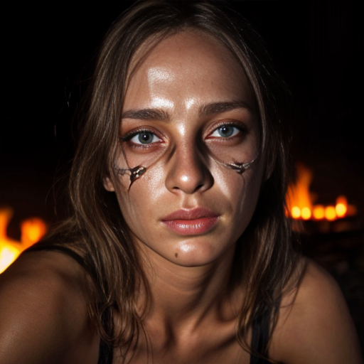 Woman's face illuminated by firelight