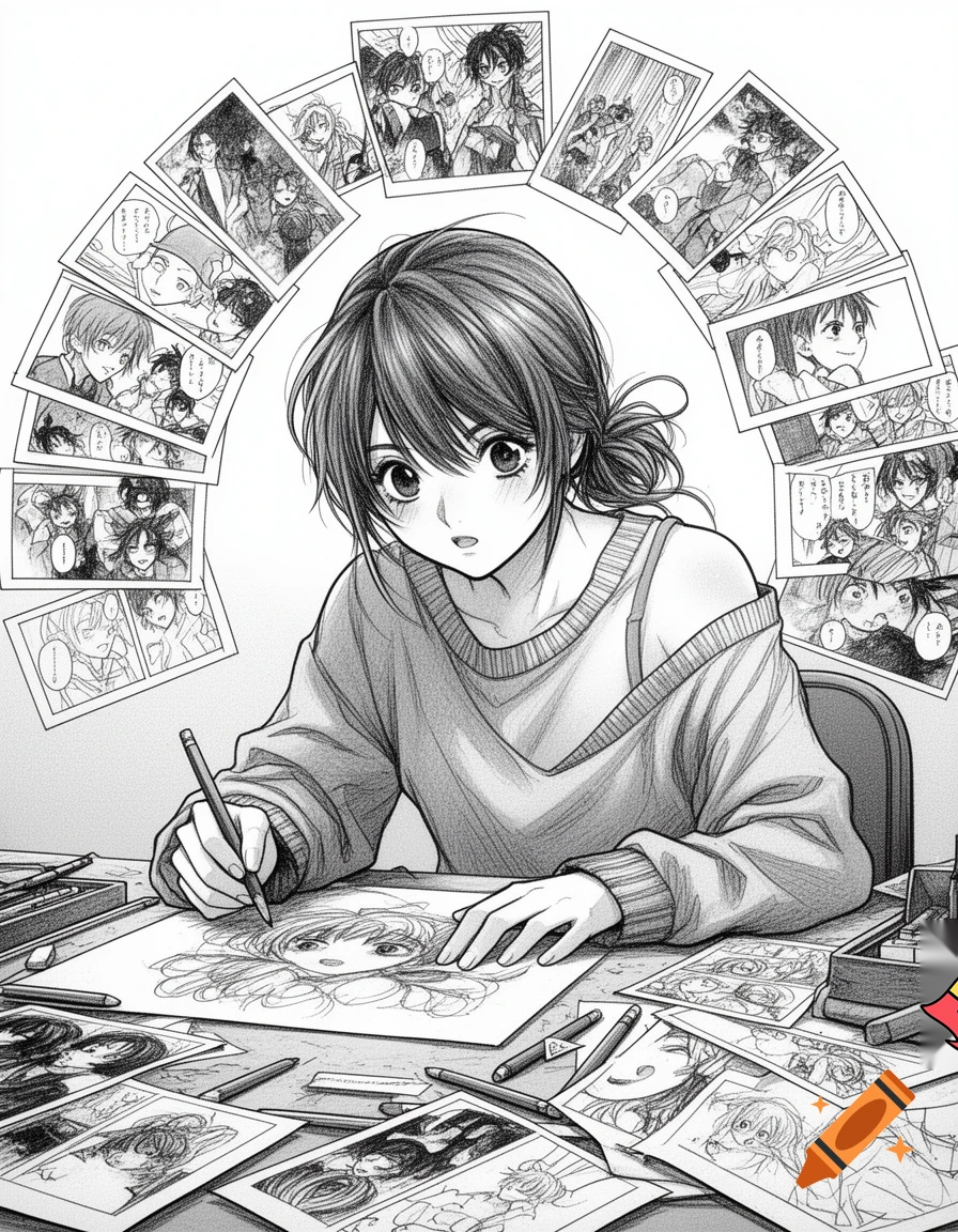 I want to create a story like manga with black and white pencil drawing 