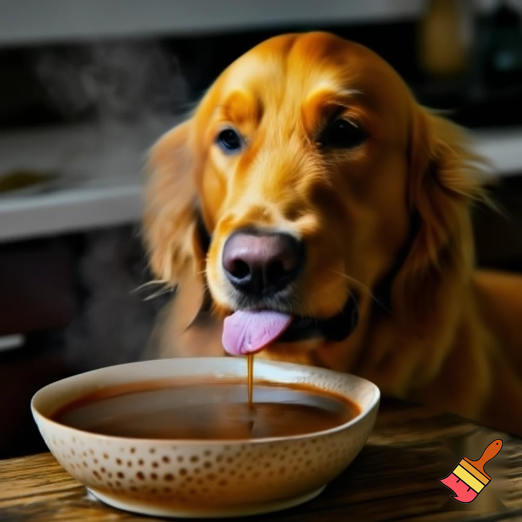 DogDog eating hot soup