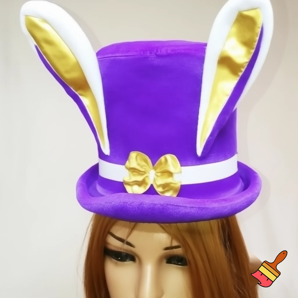 Easter bunny top hat headband, Easter bunny ears headband top hat purple and white and gold