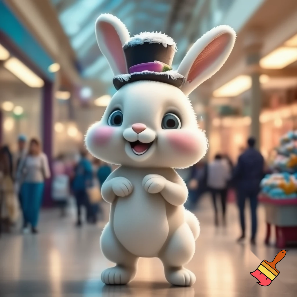 Easter bunny mascot costume shopping Centre winter top hat